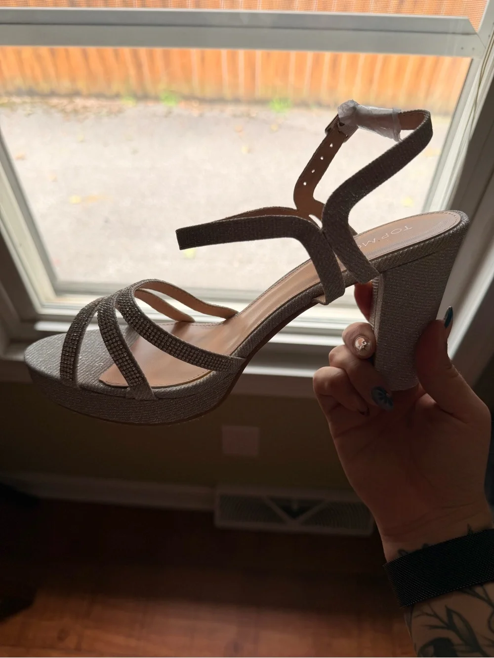Moda Silver Glitter Strappy Block Heel Sandal